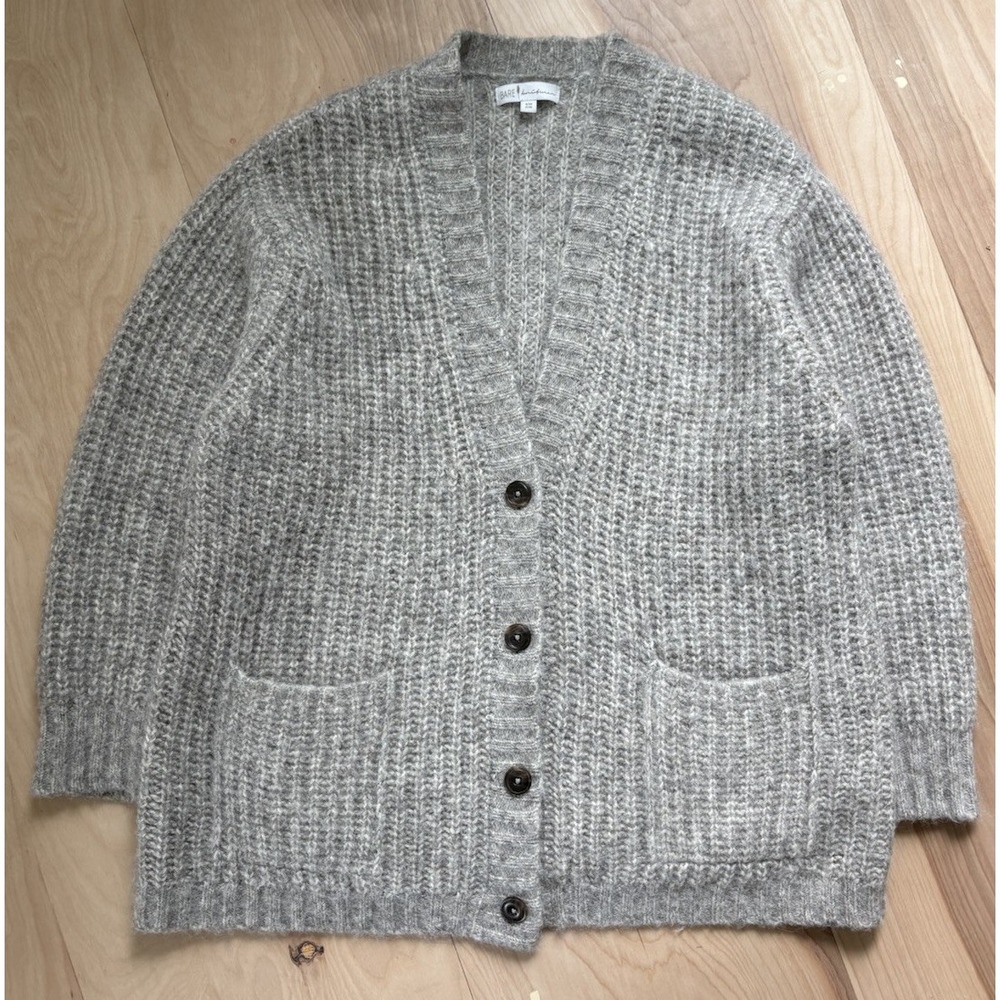 Bare Knitwear Alpaca Cardigan Oversized Ribbed Chunky Luxe Knit Gray Button S/M